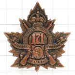 Canadian 171st (Quebec Rifles) Bn. CEF WW1 bronze cap badge. Die-stamped Loops VGC