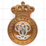 7th Queen’s Own Hussars Victorian OR’s cap badge circa 1896-1901. Die-stamped bi-metal. Crowned