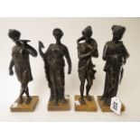 A set of four 19th century French bronze figurines of the Four Seasons, 9 high, mounted on marble