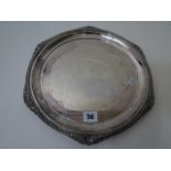 A Victorian silver salver, gadroon and shell cast rim on three cast feet, Sheffield 1898, makers