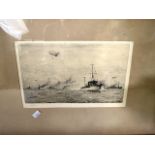 W L Wylie - framed and glazed etching entitled The Convoy