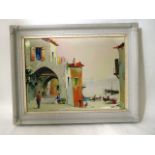 A white framed and glazed oil on canvas signed Doyley-John of Portofino, Spain, 22 1/2 x 16 1/4,