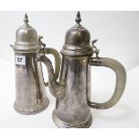 Two silver pots of tapering conical section on fluted bases, London 1963, makers initials for