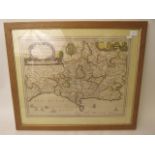 An 18th century French map of Norfolk mounted and glazed in a later frame with text verso,