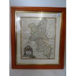 A framed and glazed Robert Morden map of Buckinghamshire, 16 x 13 1/2