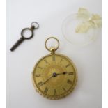 An 18ct gold ladies fob watch, with key