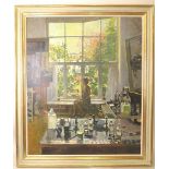 Ken Howard - Gloria, oil on canvas, interior of the artist's Chelsea studio, a young woman seated by