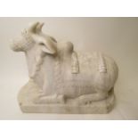 An Indian carved marble sacred cow, 14 x 18