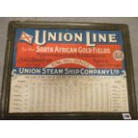 A cardboard advertising sign circa 1898 for the Union Steam Ship Company, 42cm x 55cm