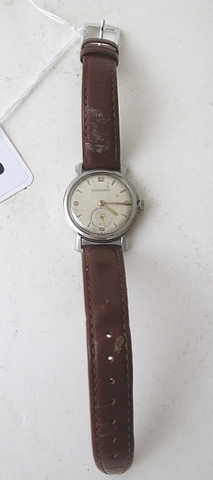 A 1940s gents stainless steel Jaeger LeCoultre wrist watch with subsidiary seconds and fancy lugs, - Image 2 of 2