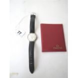 A 1960s Omega gents stainless steel wrist watch on a later leather strap, with paperwork