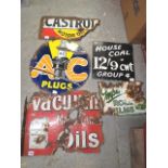 Five enamelled signs to include an A C Spark Plugs sign