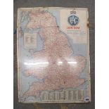 A mid 20th century RAC road map, 60cm x 45 1/2cm