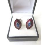 18ct white gold red enamelled and marquise cut sapphire stone set cuff links