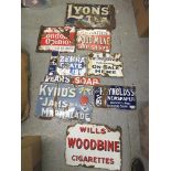 A selection of enamel advertising signs to include a Lyons finger door plate, The New York Times