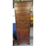 A George III mahogany secretaire, four graduated drawers above a fitted secretaire drawer with