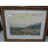 A Barron - watercolour depicting frames in a landscape scene, framed and glazed, 41 x 32