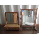 A 19th century string inlaid mahogany toilet mirror with three drawers on bracket feet, 20 h x 17 w,
