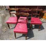 A set of four William IV mahogany framed dining chairs, each having a scrolled, gadroon and