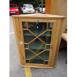 A Victorian pine glazed corner cabinet, 41 1/2 h x 32 1/4 w