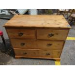 A late Victorian pine four-drawer chest of drawers on bracket feet, 31 x 36