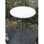 A modern wrought steel and circular marble topped occasional table, 27 1/2 h x 20 1/4 w