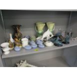 Ceramics and glassware to include a Lalique glass bird on a dish, 2 h, Poole pottery, Hummel,