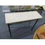 A modern wrought iron and marble topped side table, 29 1/4 h, 35 1/2 w