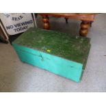 A green painted pine military chest, 15 1/2 h x 34 w x 16 d