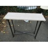 A modern wrought steel and marble topped side table, 33 1/3 h x 35 1/2 w