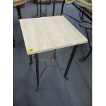 A modern, wrought iron and marble, square topped occasional table, 26h, 17 3/4 w