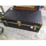 A vintage leather and brass studded trunk, 36 x 20 x 12