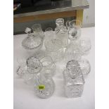 Glassware to include decanters, jugs, tumblers and other items