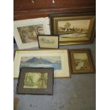 Victorian watercolours to include Sophie Ouseles, a lake scene, signed, 7 x 20, framed (7)