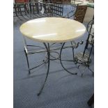 A modern, wrought iron and marble topped occasional table, 27 3/4 h, 23 3/4 d