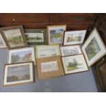 Watercolours to include rural, street and river scenes, mainly from the early to mid 20th century