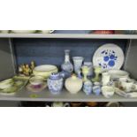 Decorative and domestic ceramics to include three Hummel figures, Wedgwood Bunnykins plates, vases