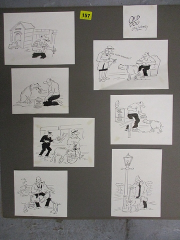 Larry (Terence Parkes) - seven cartoons entitled Old Dog, pen and ink, mounted