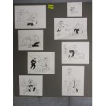 Larry (Terence Parkes) - seven cartoons entitled Old Dog, pen and ink, mounted
