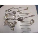 Silver and silver plated flatware to include a sterling silver sauce ladle with a pouring lip,