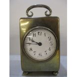 An early 20th century silver cased French platform movement carriage clock with captive winding key,