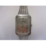 A 1970s ladies silver rectangular Eterna-Matic bracelet watch. The signed silvered dial in silver
