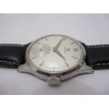 A gents 1950s stainless steel Omega wrist watch, calibre 265 manual wind 15 jewel movement on a