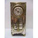 Junghans secession mantle clock, the silver plated clad frontis, with embossed ornament on an