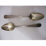 Two George III Irish silver serving spoons, makers marks JP, probably for John Power, Dublin 1793