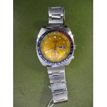 Seiko - gents automatic chronograph 6139, stainless steel cased wrist watch with a Pepsi bezel,