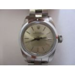 Circa 1989 ladies stainless steel Rolex Oyster Perpetual model no 67180, on an Oyster steel bracelet