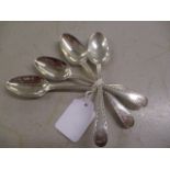 Four Georgian silver teaspoons, marks rubbed