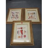 Three pine framed prints of vegetables