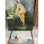 A Fuertes - a naked female by a fountain, oil on canvas, signed lower left corner, 36 x 25 1/2